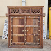 Antique Indian Hand Carved Solid Wooden Old Door Buffet Brass Fitting Cabinet Sideboard 105x47x107.5Cm